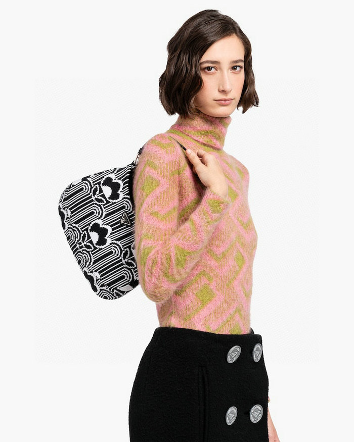 Prada Cleo jacquard knit and leather bag Black 1BC499