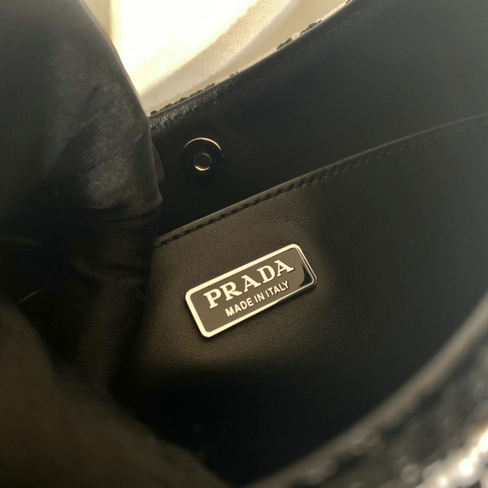 Prada Cleo jacquard knit and leather bag Black 1BC499