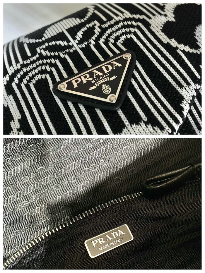 Prada Jacquard knit and leather Prada Signaux bag Black 1BC165