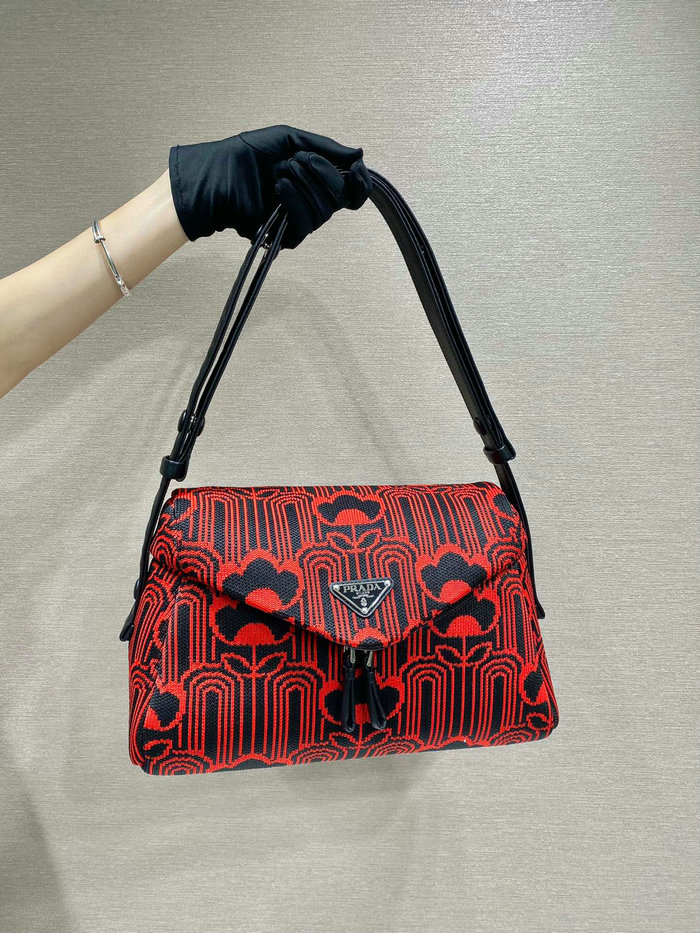 Prada Jacquard knit and leather Prada Signaux bag Red 1BC165