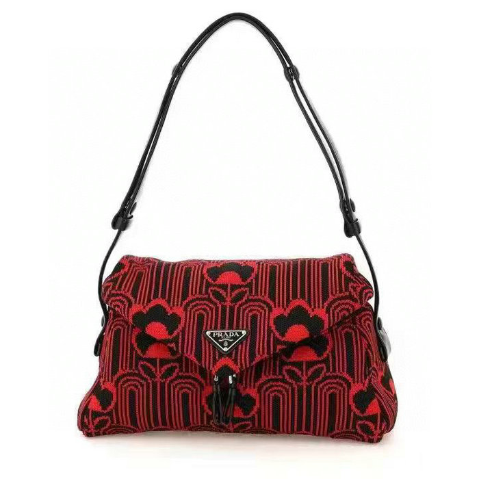 Prada Jacquard knit and leather Prada Signaux bag Red 1BC165