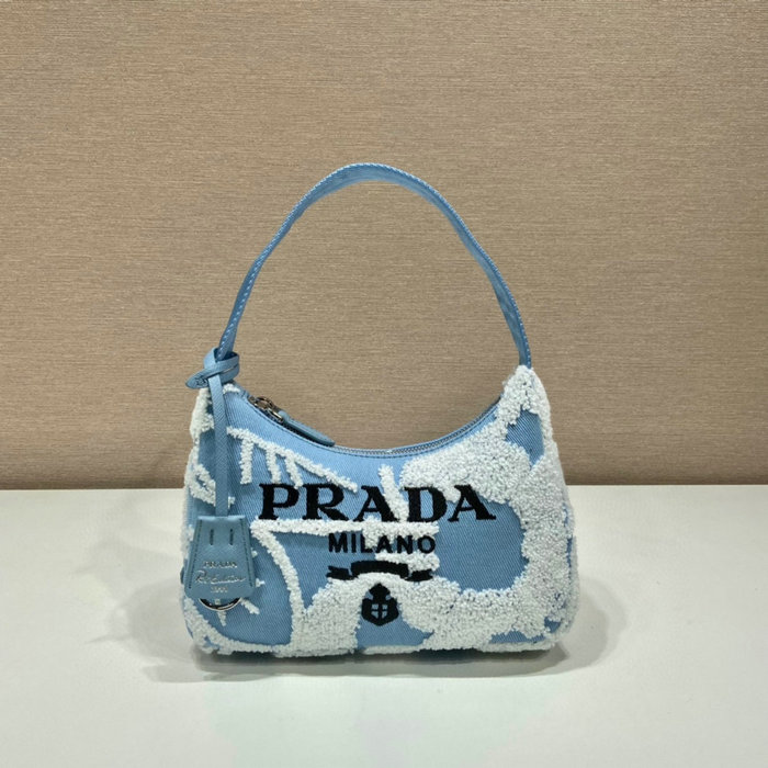 Prada Re-Edition 2000 embroidered drill mini bag Blue 1NE515