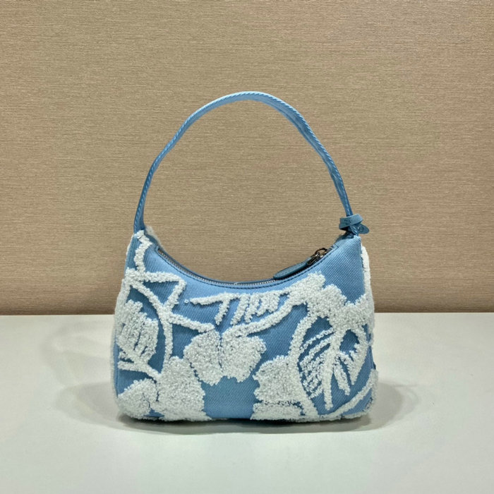 Prada Re-Edition 2000 embroidered drill mini bag Blue 1NE515