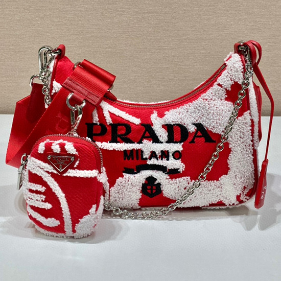 Prada Re-Edition 2005 embroidered drill mini bag Red 1BH204