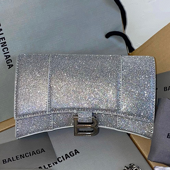 Balenciaga Hourglass XS Wallet On Chain Silver 656050