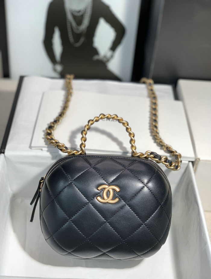 Chanel Lambskin Vanity Case with Chain Black AS3066