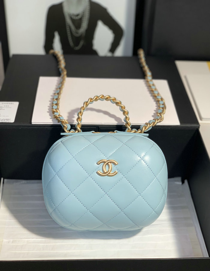 Chanel Lambskin Vanity Case with Chain Blue AS3066