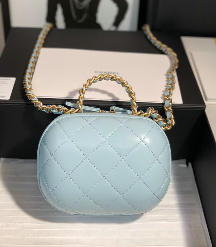 Chanel Lambskin Vanity Case with Chain Blue AS3066