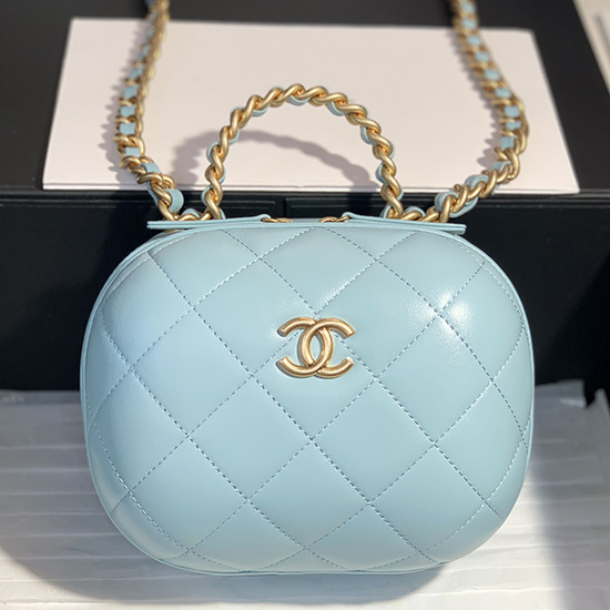 Chanel Lambskin Vanity Case with Chain Blue AS3066