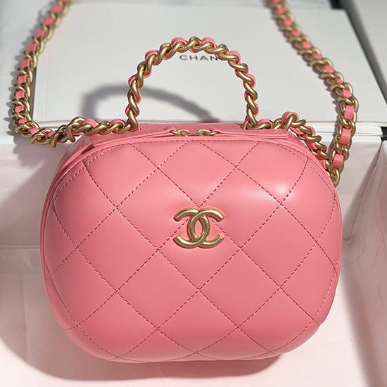 Chanel Lambskin Vanity Case with Chain Pink AS3066
