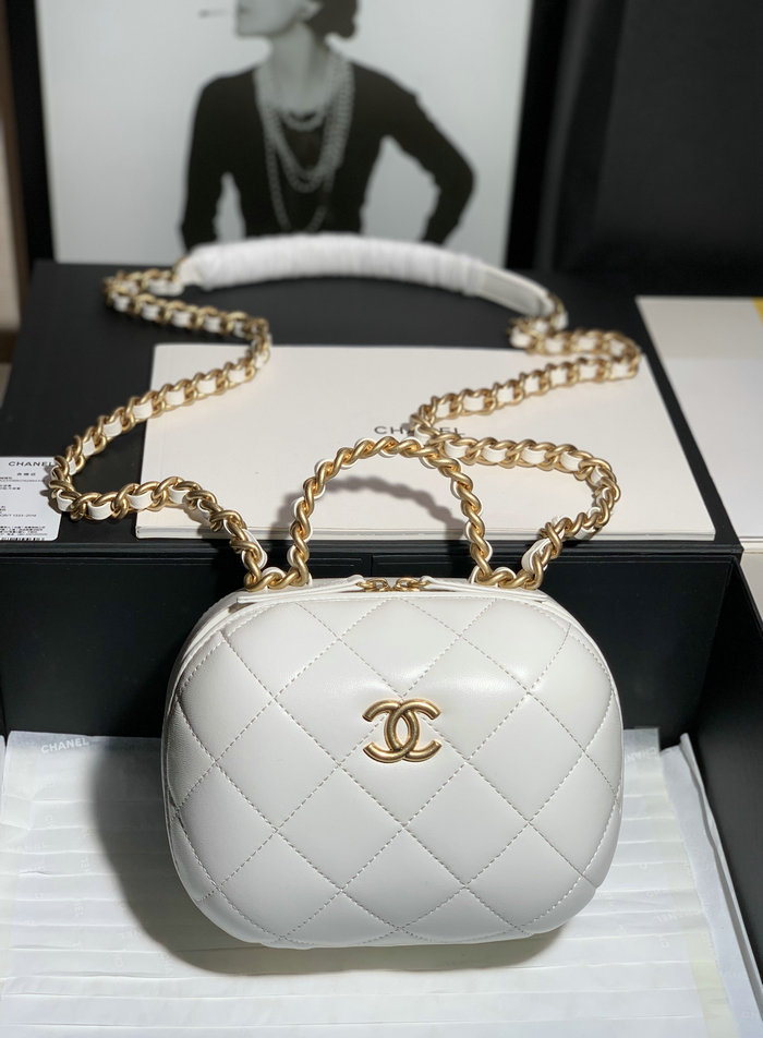 Chanel Lambskin Vanity Case with Chain White AS3066