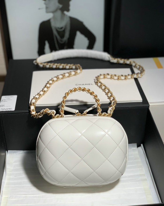 Chanel Lambskin Vanity Case with Chain White AS3066