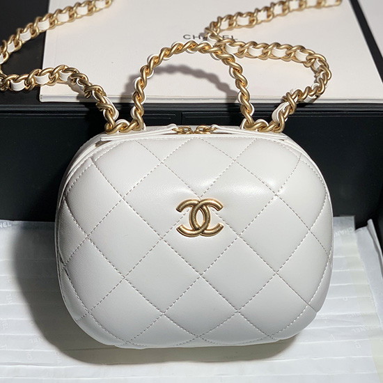 Chanel Lambskin Vanity Case with Chain White AS3066