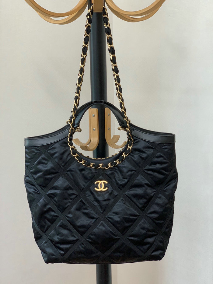 Chanel Nylon Quilted Maxi Shopping Bag Black AS2993