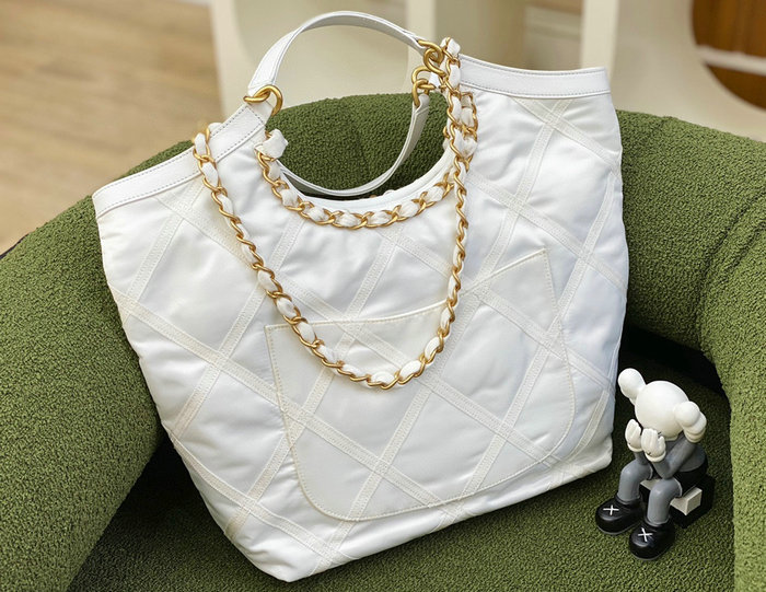 Chanel Nylon Quilted Maxi Shopping Bag White AS2993