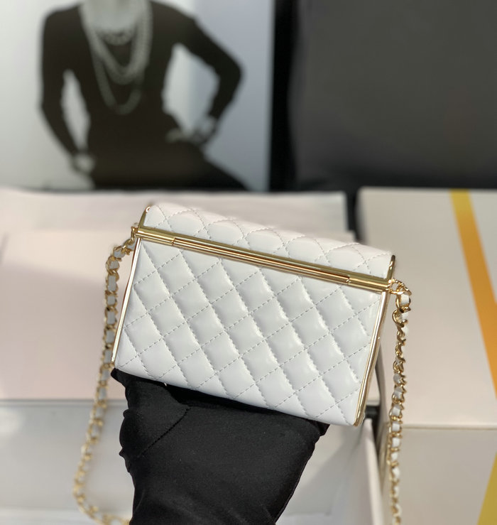 Chanel Small Evening Bag White with Gold AS3308