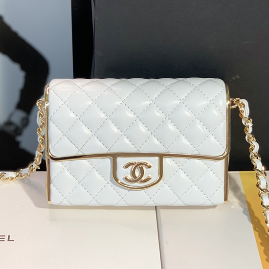 Chanel Small Evening Bag White with Gold AS3308
