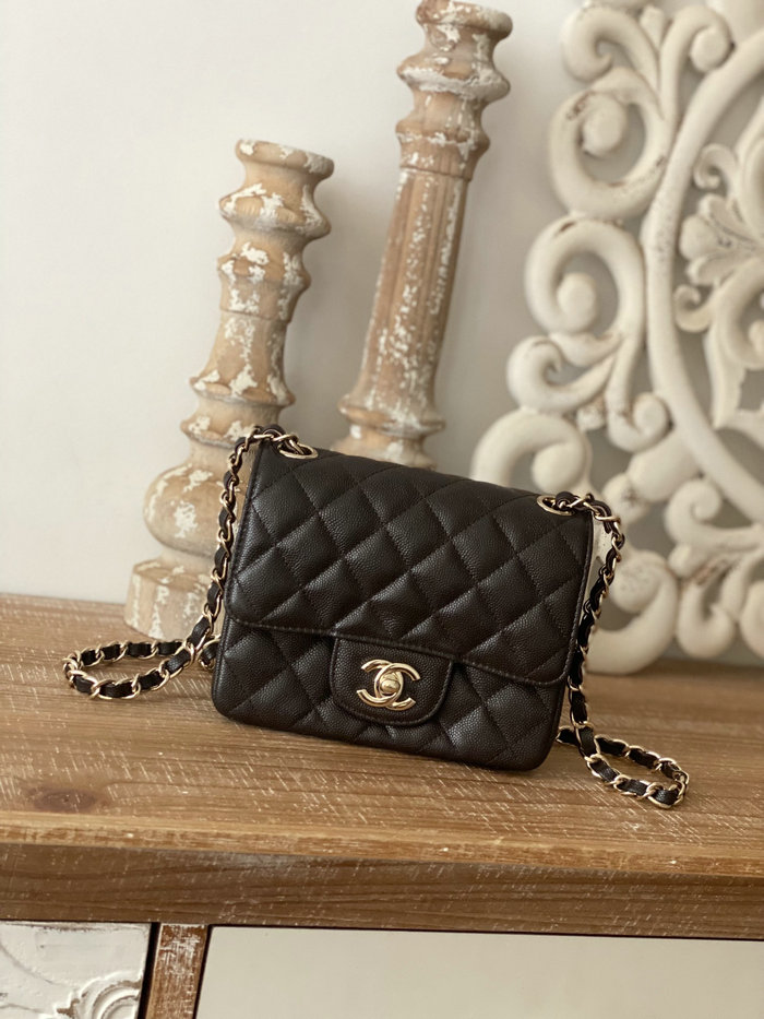 Classic Chanel Grained Calfskin Mini Flap Bag Dark Brown CF1115