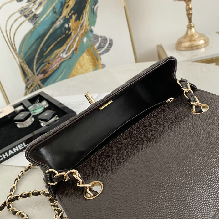 Classic Chanel Grained Calfskin Small Flap Bag Dark Brown CF1116