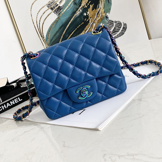 Classic Chanel Lambskin Mini Flap Bag Blue CF1115