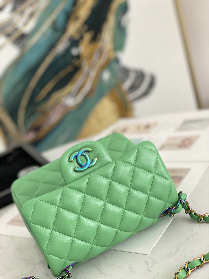 Classic Chanel Lambskin Mini Flap Bag Green CF1115