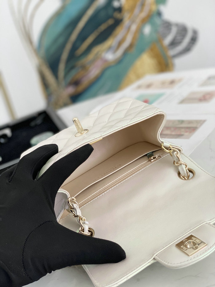 Classic Chanel Lambskin Mini Flap Bag White CF1115
