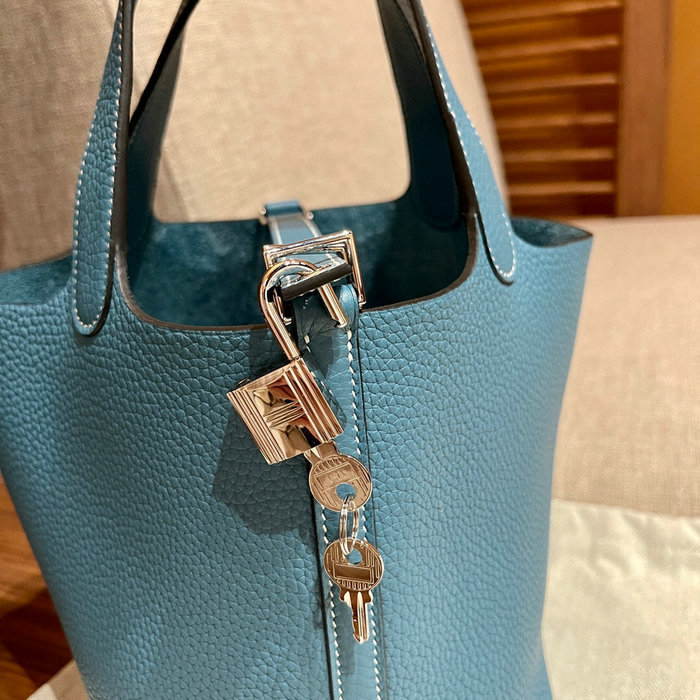 Hermes Picotin Lock 22 Tote Bag Blue Jean H82301