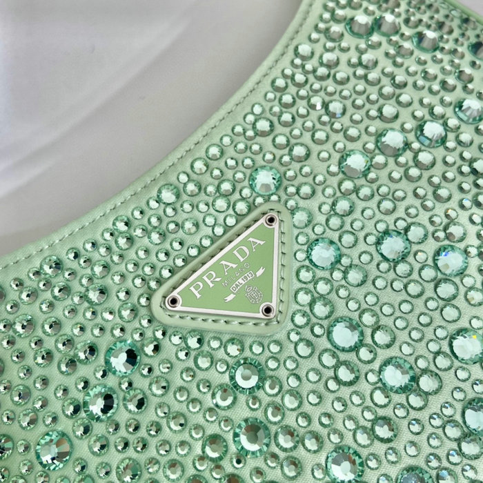 Prada Cleo satin bag with crystals Green 1BC169