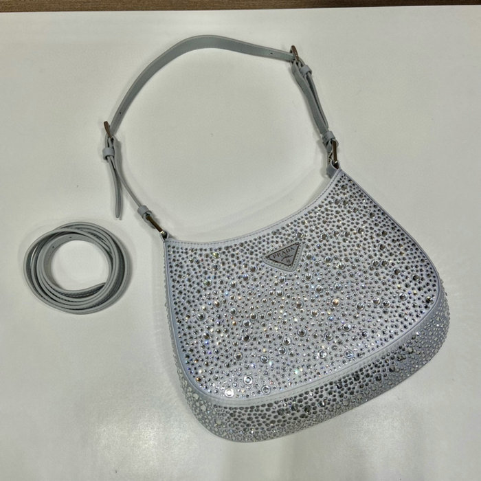Prada Cleo satin bag with crystals White 1BC169