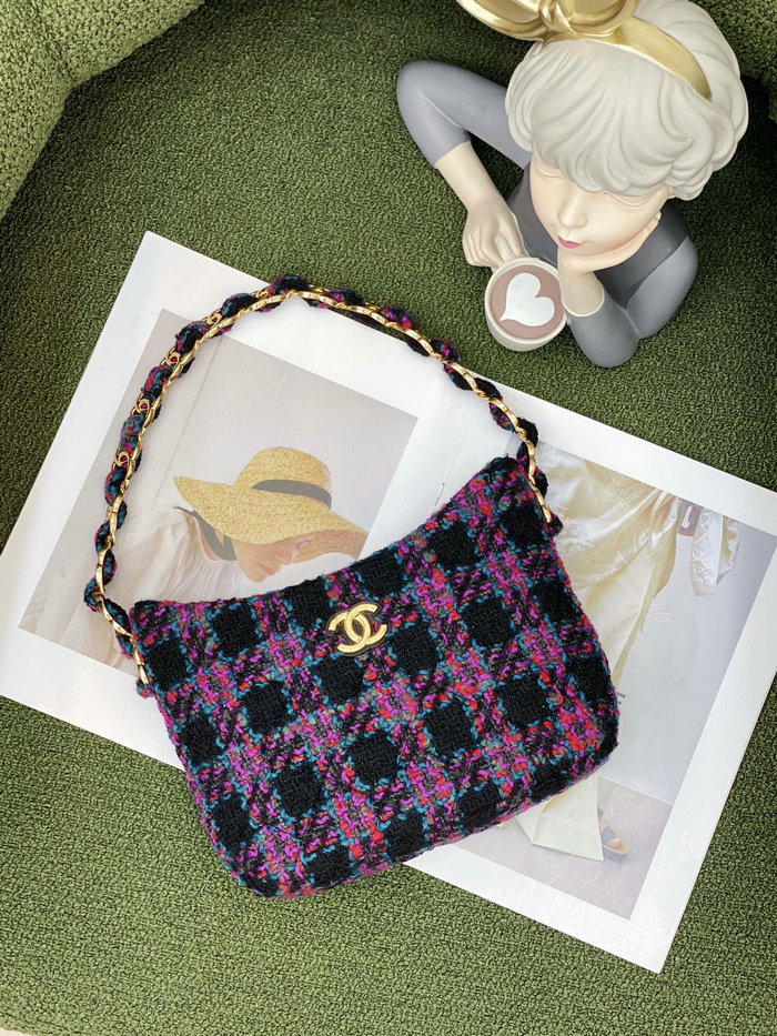 Chanel Cashmere Tweed Hobo Handbag Pink AS3562