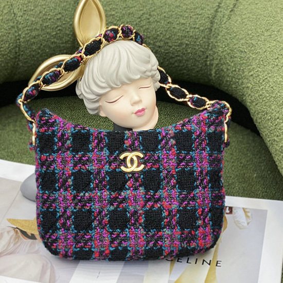 Chanel Cashmere Tweed Hobo Handbag Pink AS3562