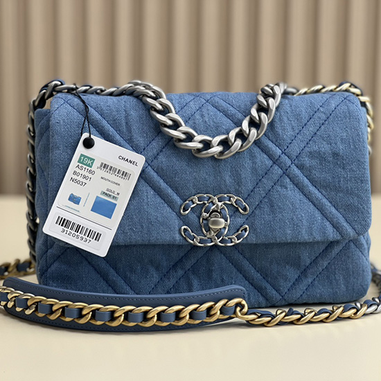 Chanel 19 Lambskin Denim Handbag Light Blue AS1160