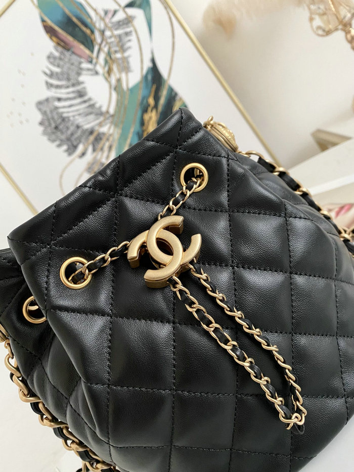 Chanel Lambskin Bucket Bag Black AS2057