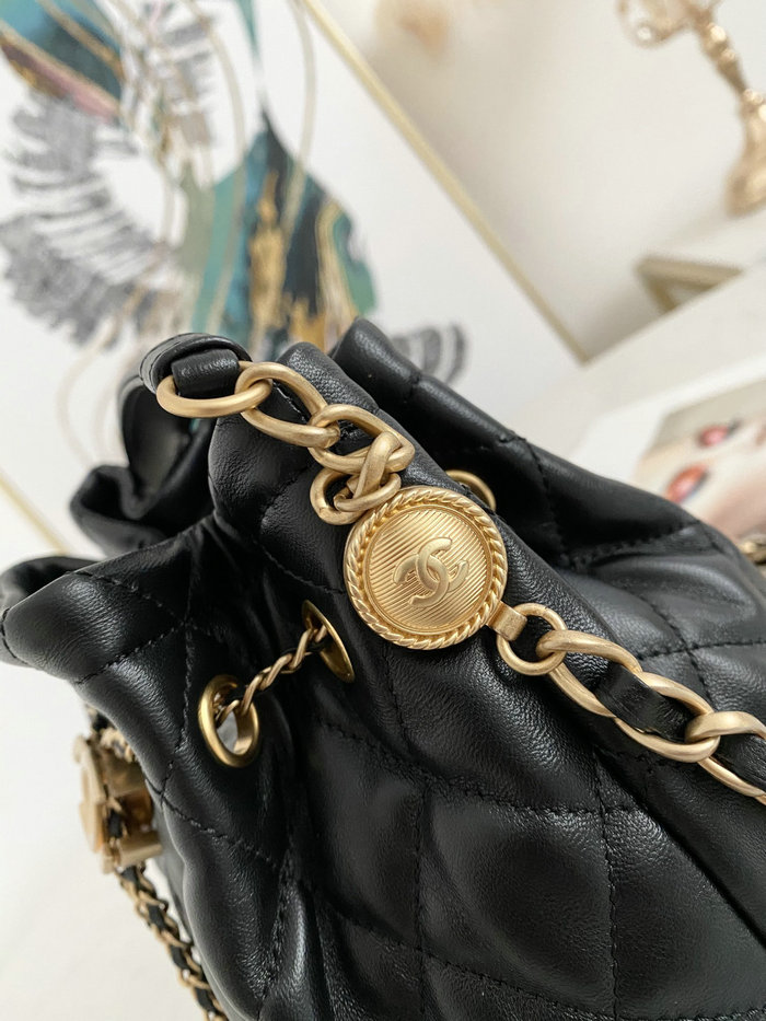 Chanel Lambskin Bucket Bag Black AS2057