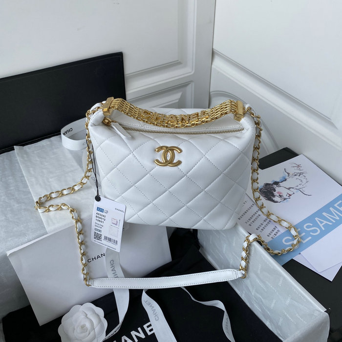 Chanel Lambskin Hobo Bag White AS3242