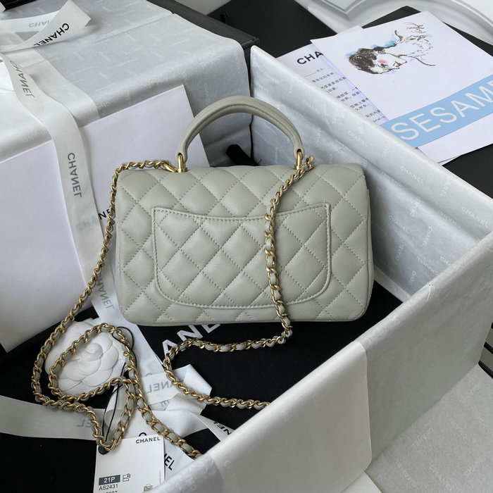 Chanel Lambskin Mini Flap Bag with Top Handle Grey AS2431