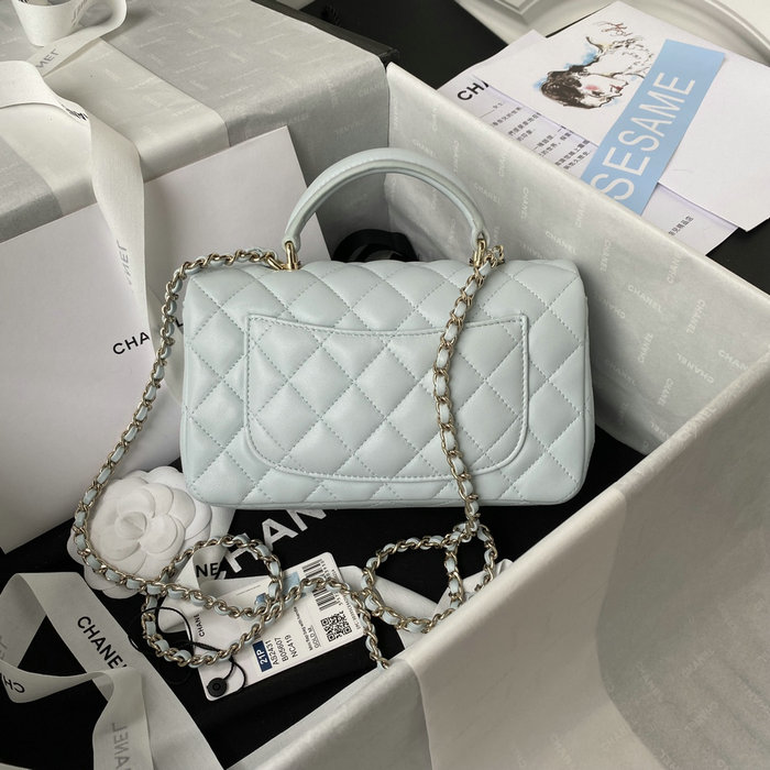 Chanel Lambskin Mini Flap Bag with Top Handle Light Blue AS2431