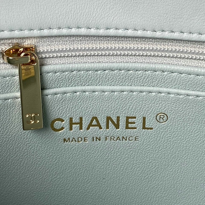 Chanel Lambskin Mini Flap Bag with Top Handle Light Blue AS2431