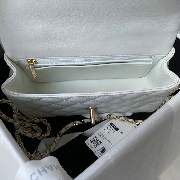 Chanel Lambskin Mini Flap Bag with Top Handle White AS2431