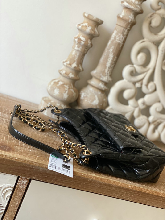 Chanel Shiny Crumpled Calfskin Hobo Bag Black AS3690