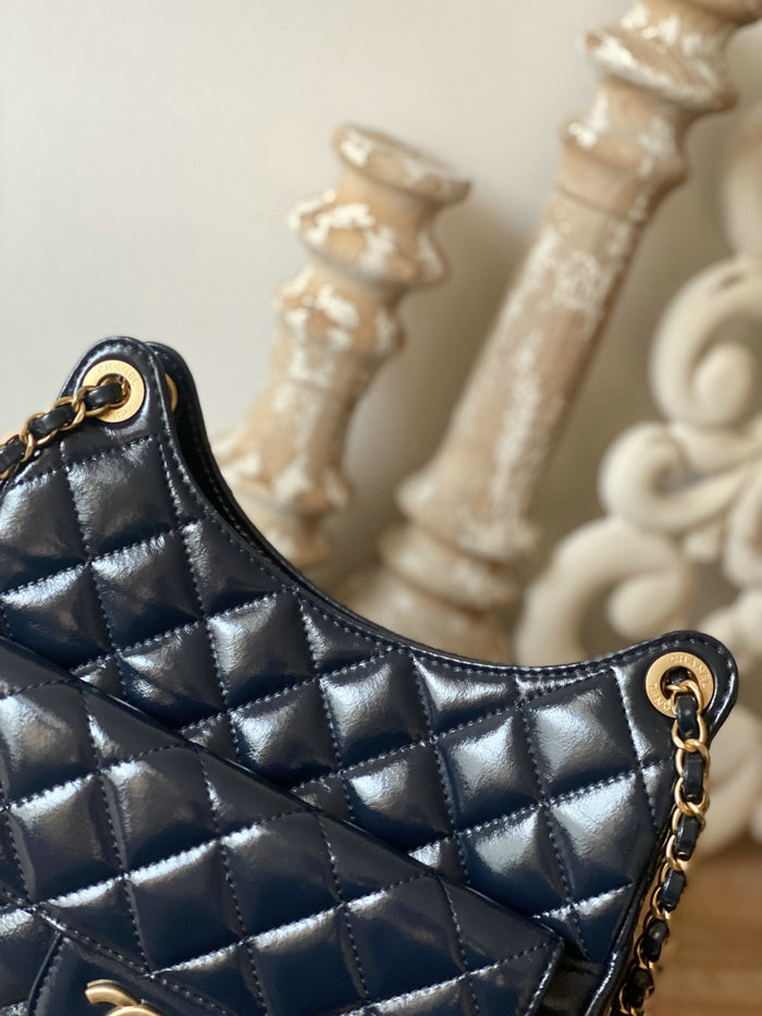 Chanel Shiny Crumpled Calfskin Hobo Bag Blue AS3690