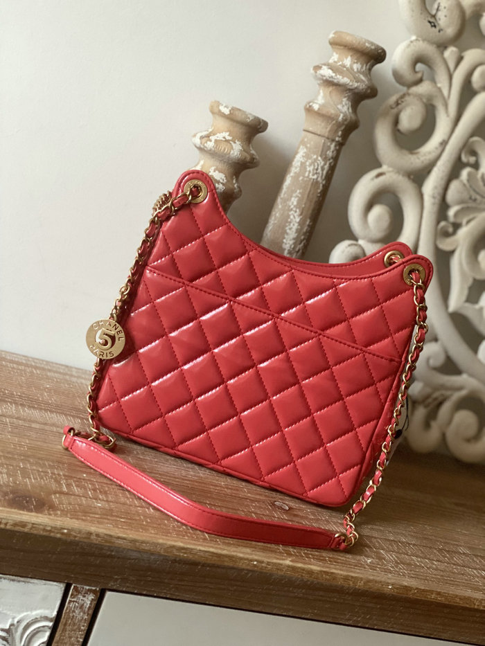 Chanel Shiny Crumpled Calfskin Hobo Bag Pink AS3690