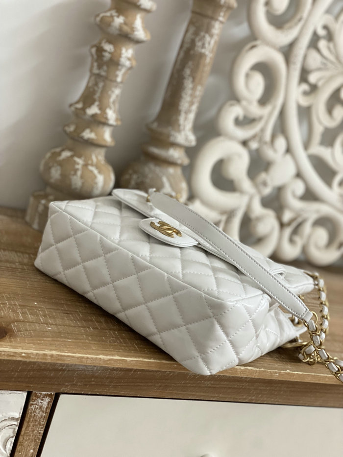 Chanel Shiny Crumpled Calfskin Hobo Bag White AS3690