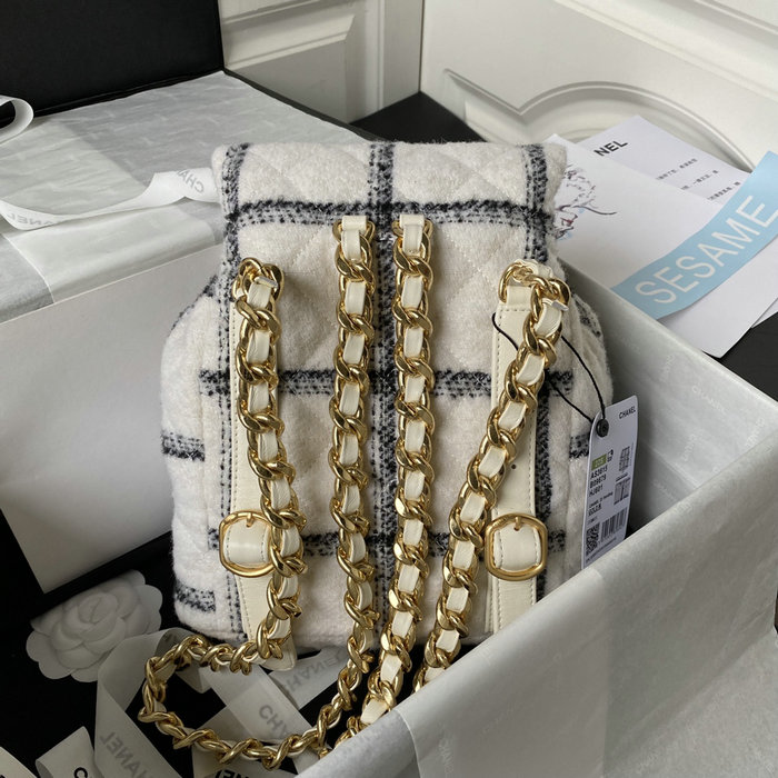 Chanel Tweed Backpack White AS3615