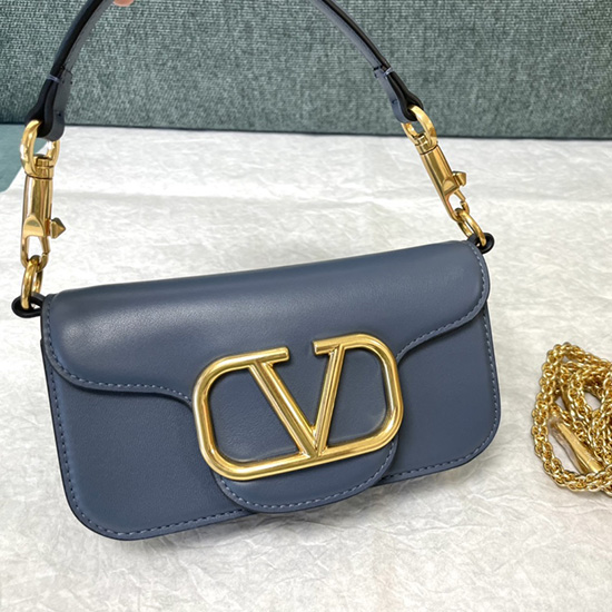 Valentino Loco Small Calfskin Shoulder Bag Blue V1133S
