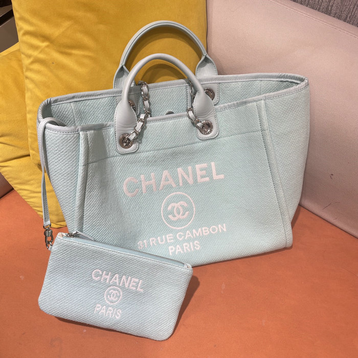 Chanel Canvas Large Deauville Shopping Bag Blue AS66945