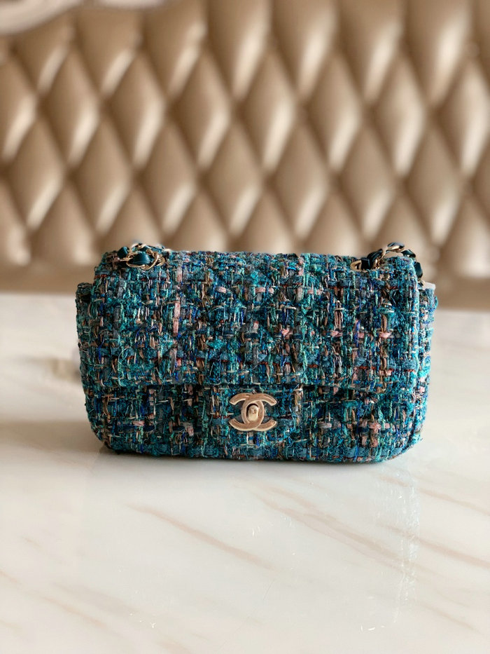 Chanel Tweed Small Flap Bag Blue CF69905