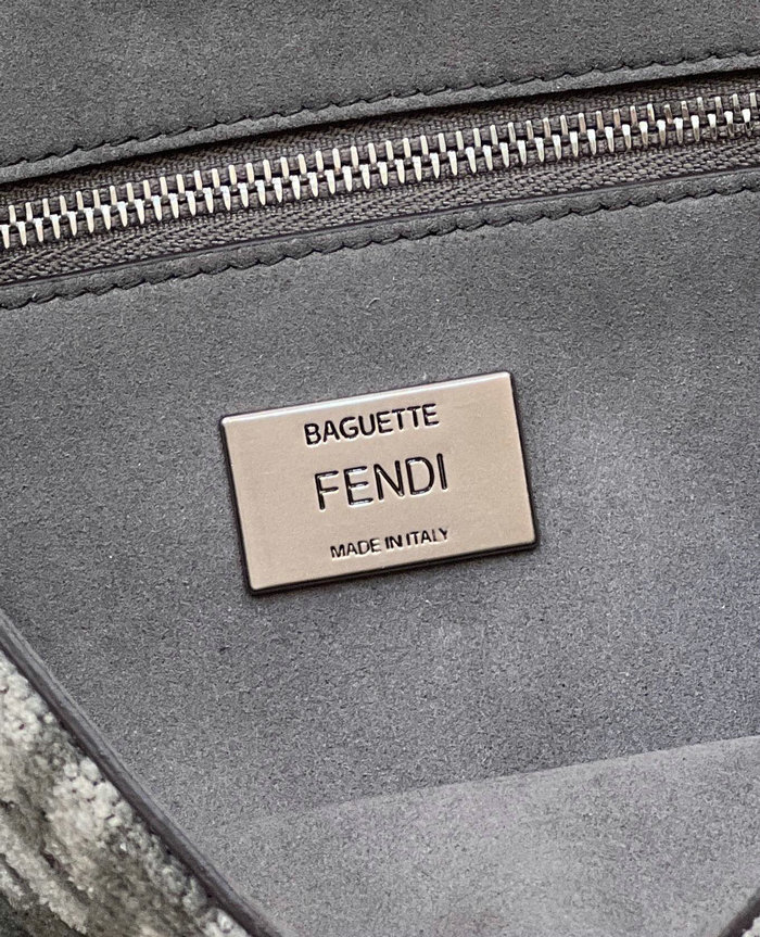 Fendi Baguette Chain Midi tapestry fabric bag Black F8533