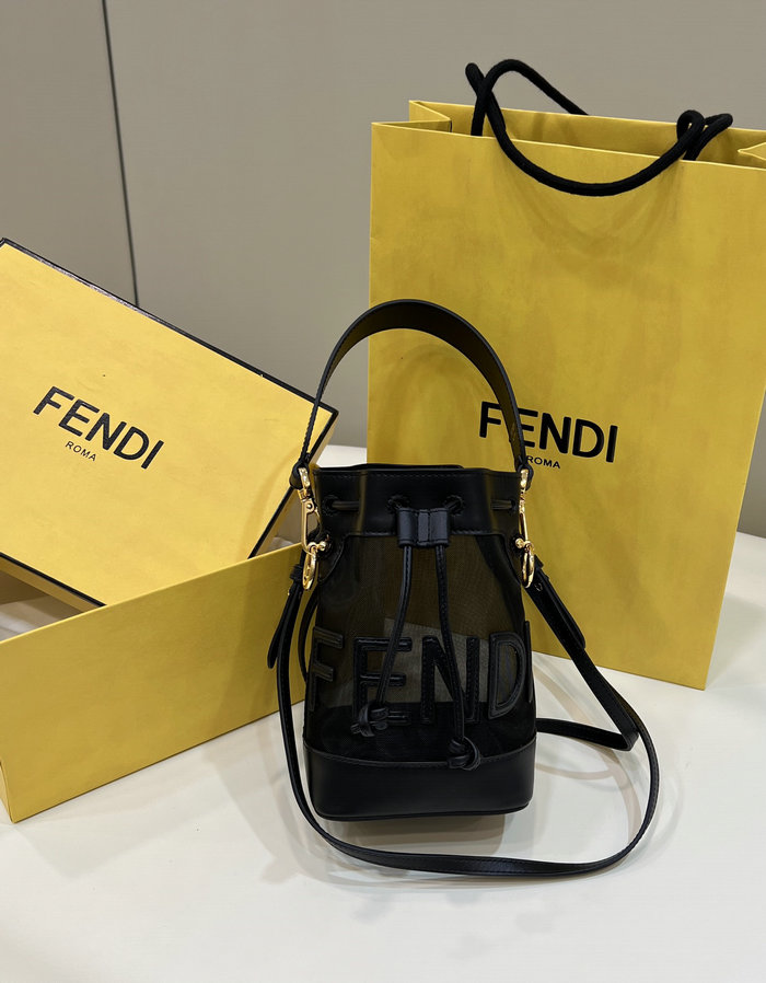 Fendi Mesh Tresor Bucket Bag Black F8361