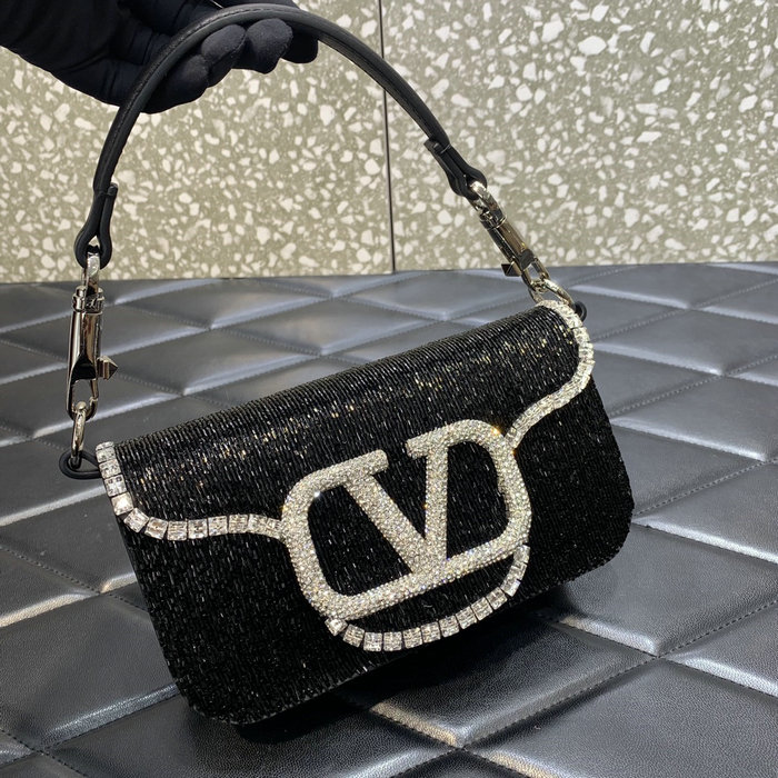 Valentino Loco Embroidered Small Shoulder Bag Black V5032